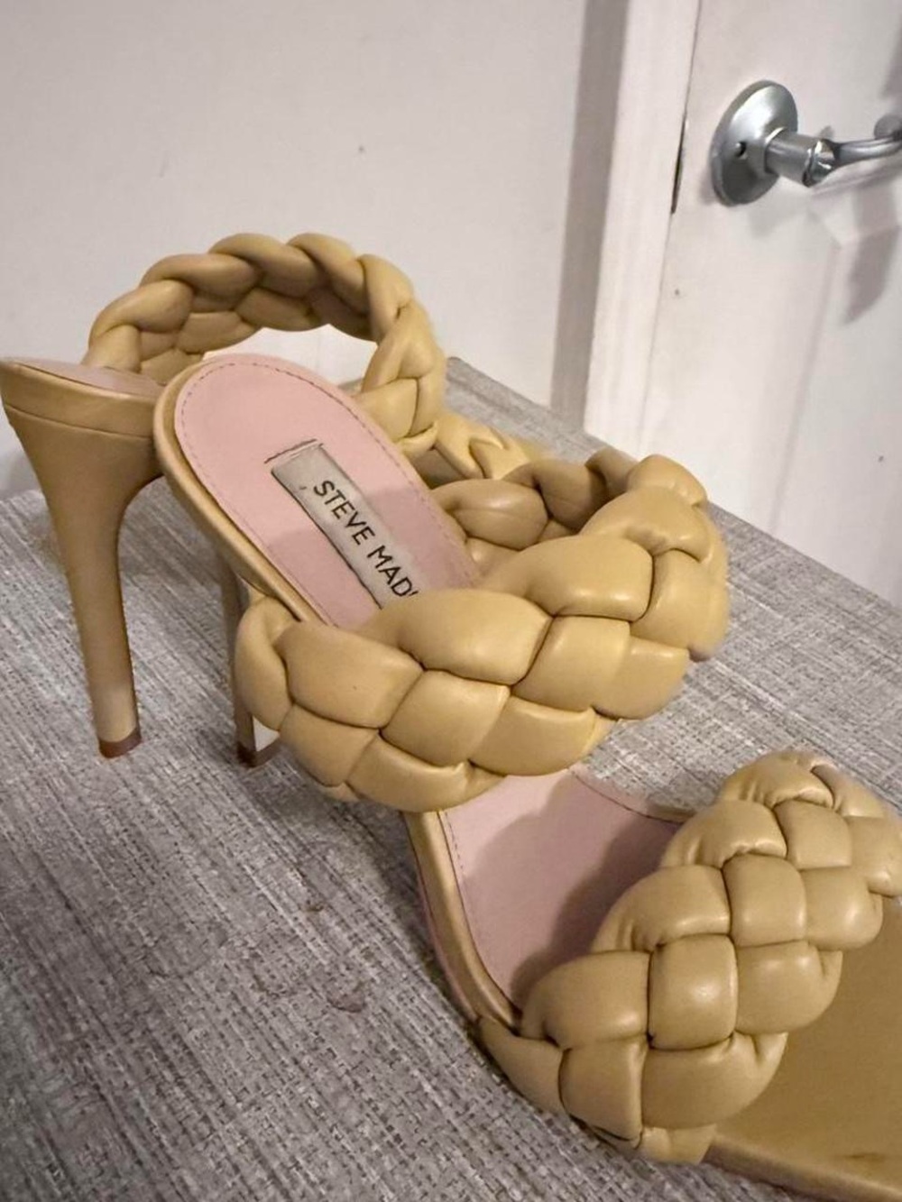 Steve Madden Braided Double-Strap Heeled Sandals in Taupe